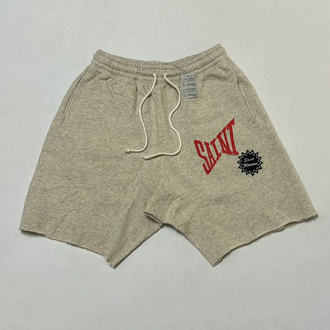 SAINT Mxxxxxx 'SAINT' SWEAT SHORTS/GRY/BLK embroidered SAINT LOGO basic shorts, distressed gray/washed black S-XL, four needles and six threads throughout, produced by a major domestic factory, imported Tajima machine embroidery, washed and distressed, original version